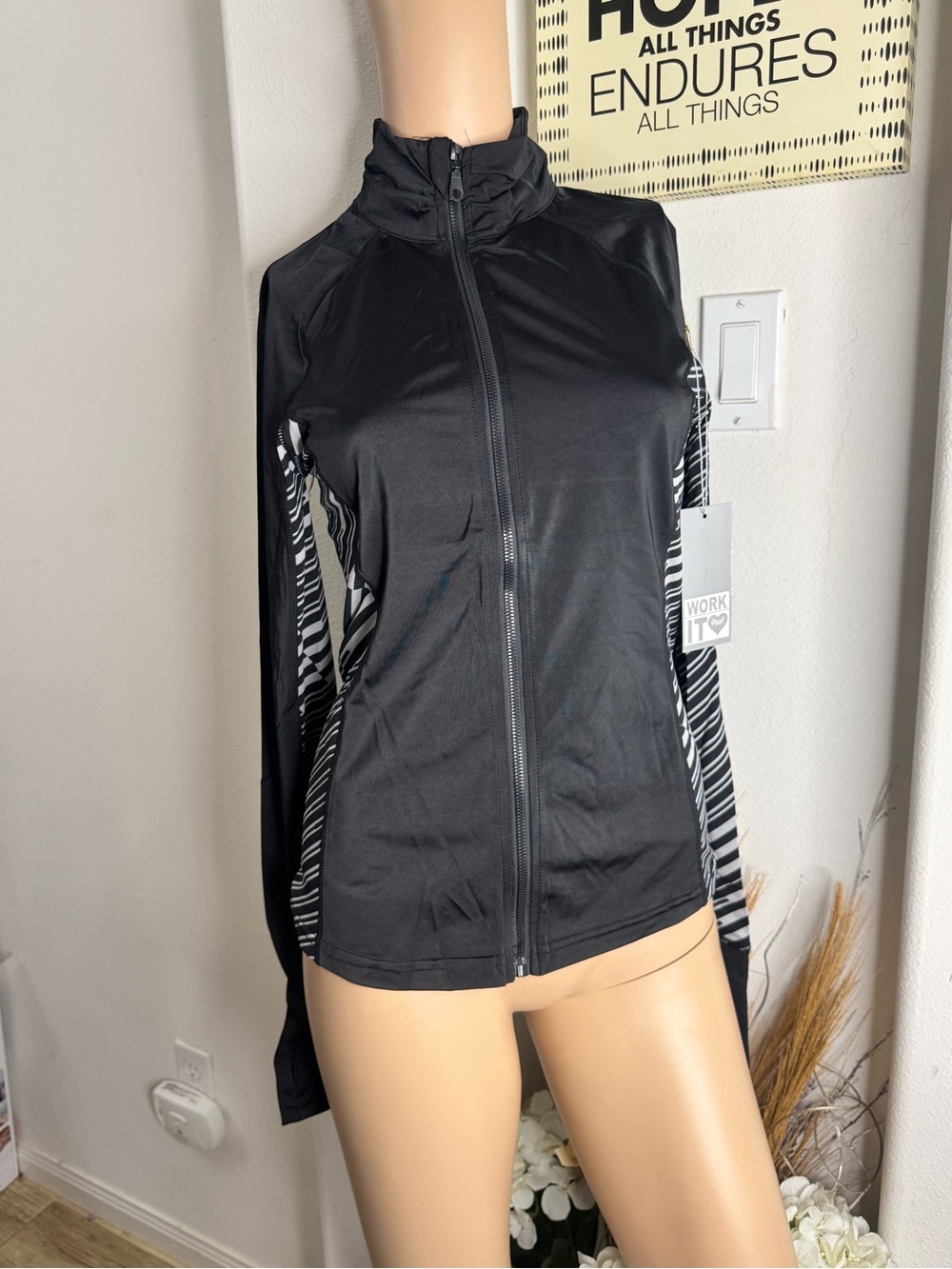 Poof! Black Full Zip Athletic Too with Zebra Panels